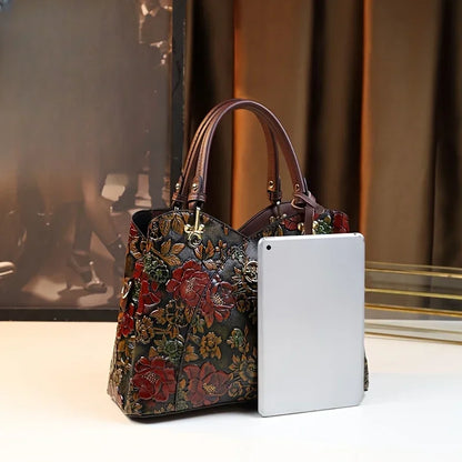 Vintage Floral Pattern PU Leather Handbag