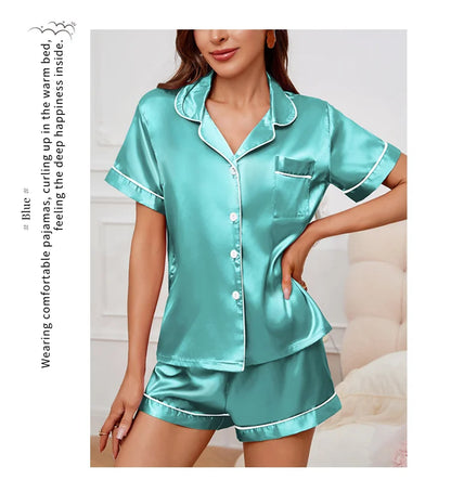 Silk Satin Pajamas Set for Women with Button-Down Design