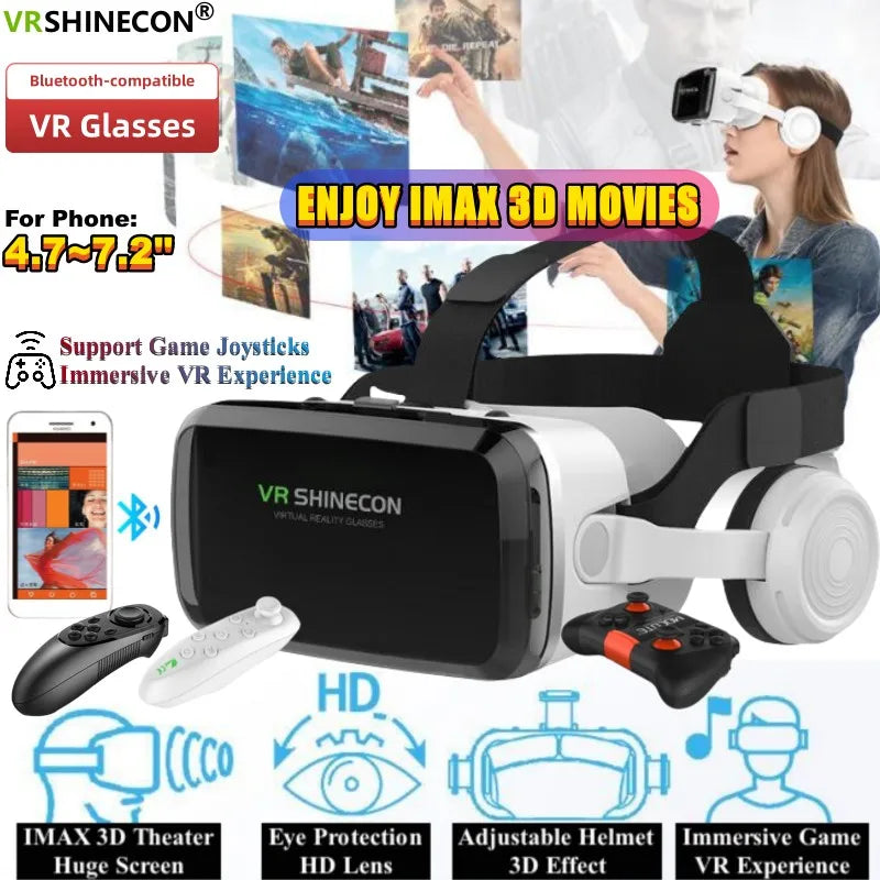 Wireless Virtual Reality Glasses 3D Headset for 4.7-7.2" Phones