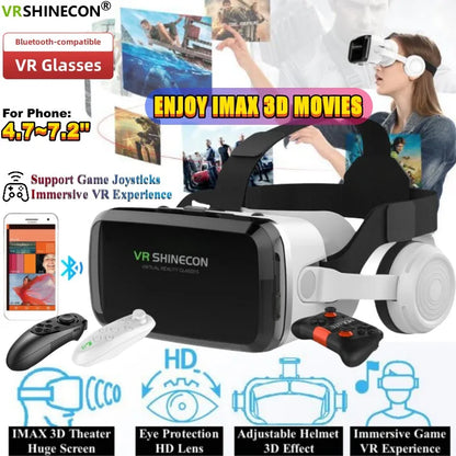 Wireless Virtual Reality Glasses 3D Headset for 4.7-7.2" Phones