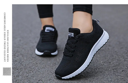 Women Breathable Mesh Flat Sneakers White