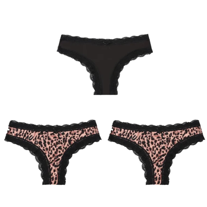 BZEL Women Lace Thong Panties Low-Waist G-String Leopard
