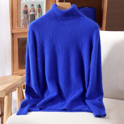 Mink Fur High Collar Pullover Sweater for Women