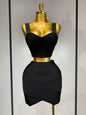 Women Bodycon Bandage Two Piece Set Black White