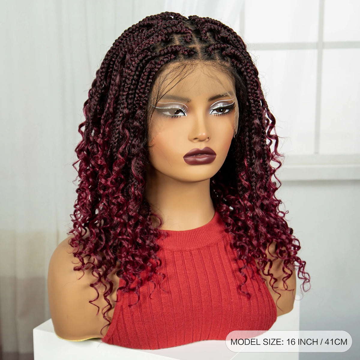 Knotless Box Braided Wigs with Curly Ends 16 Inches Synthetic