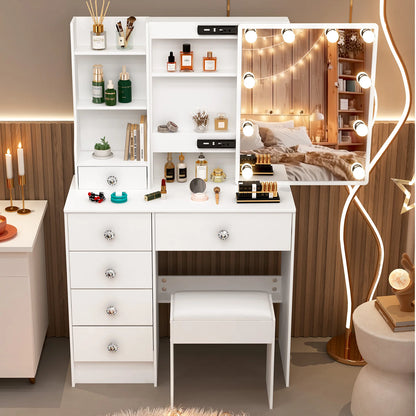 Teousev White LED Makeup Vanity Set with Stool