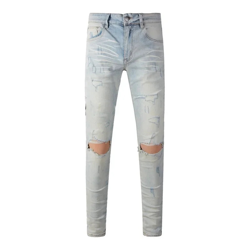 Men's Retro Wash Low Rise Elastic Skinny Denim Jeans
