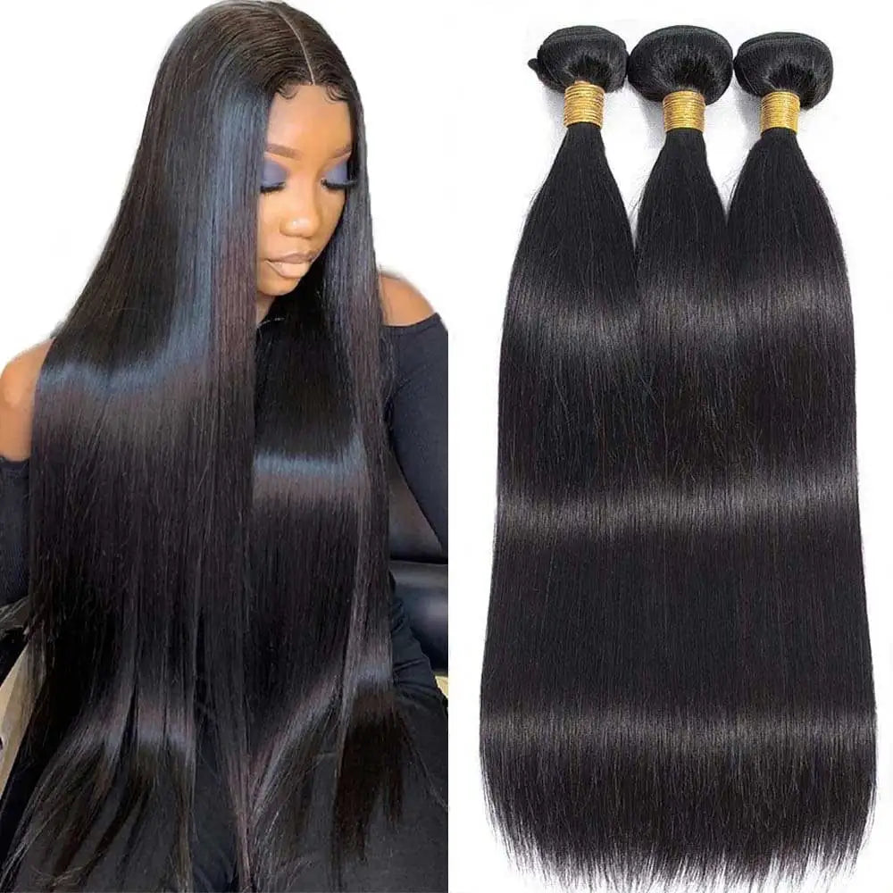 Bone Straight Raw Human Hair Bundles 36 40 Inch Black