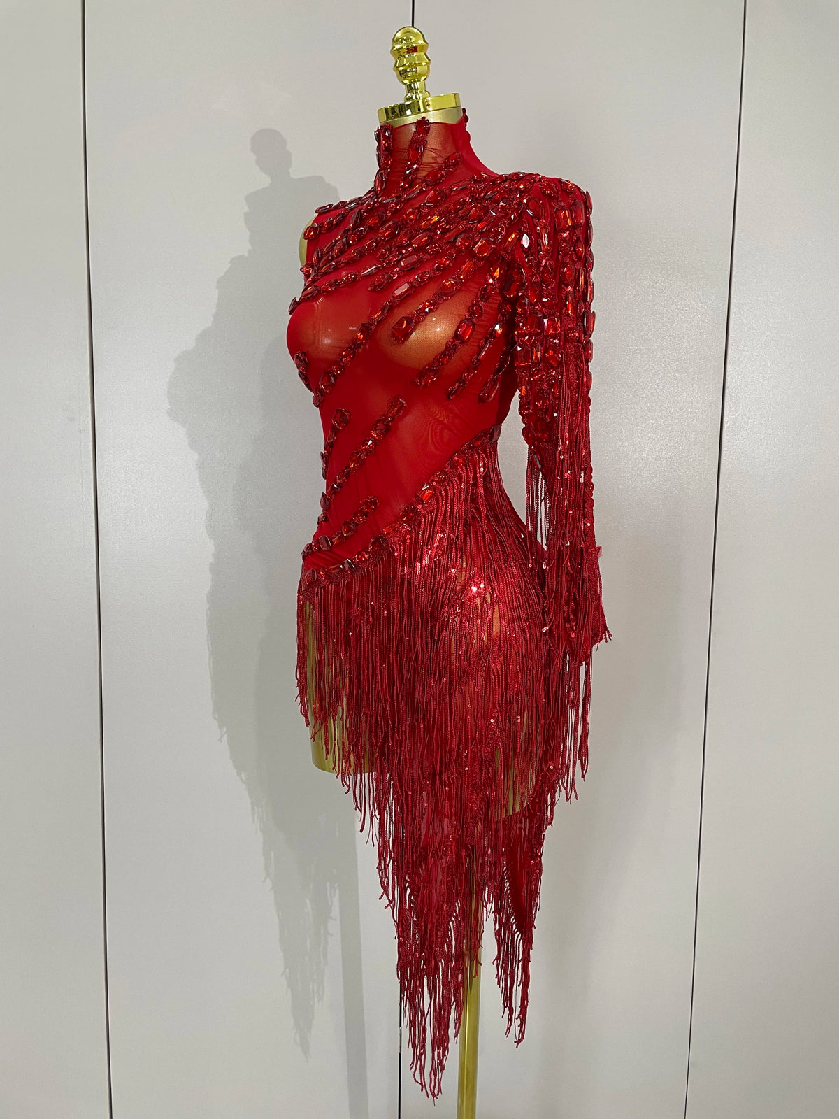 Sparkly Rhinestones One Shoulder See-Through Dress