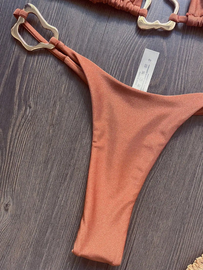 Halter Neck Micro Bikini Set Women Solid Swimwear