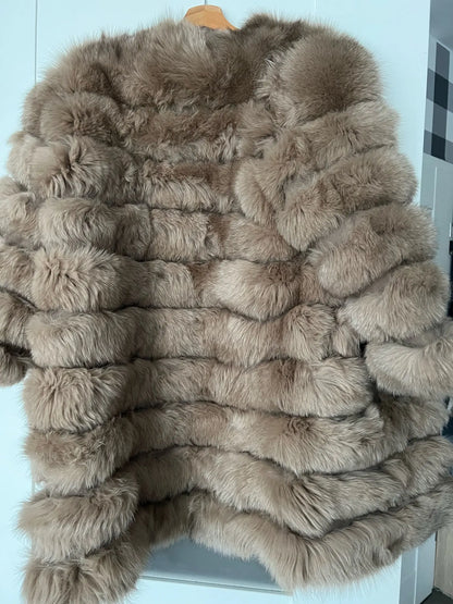 4in1 Women Fox Fur Coat Winter Outerwear
