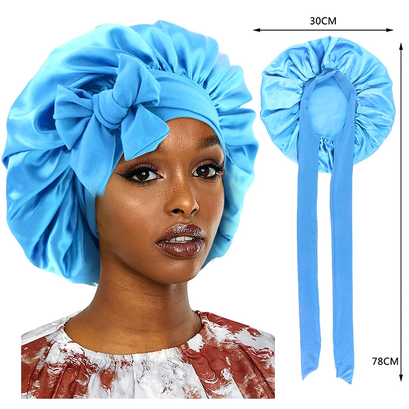 Satin Sleeping Cap for Women Solid Wide Band Nightcap