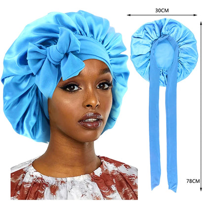 Satin Sleeping Cap for Women Solid Wide Band Nightcap