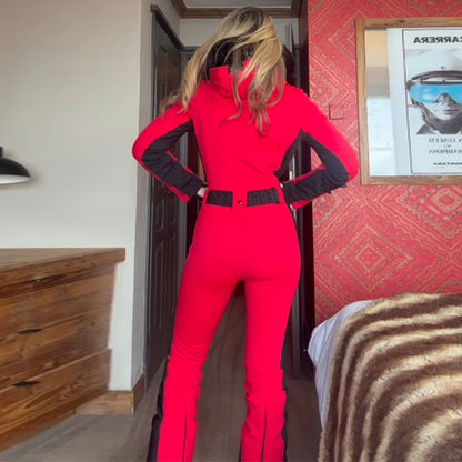 Hooded One-Piece Ski Jumpsuit for Women Windproof Outwear