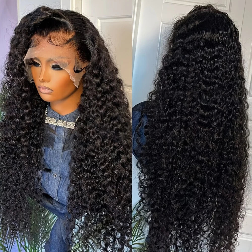 42 Inch Deep Wave Lace Front Human Hair Wig - Natural Color