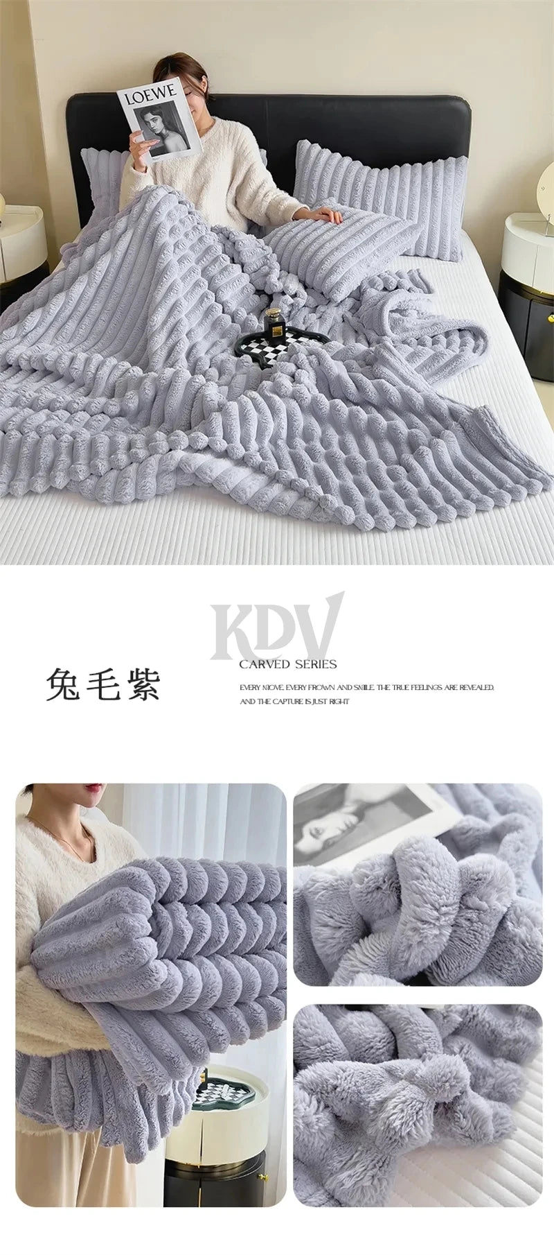 Luxury Faux Rabbit Fur Throw Blanket Solid Color Plush