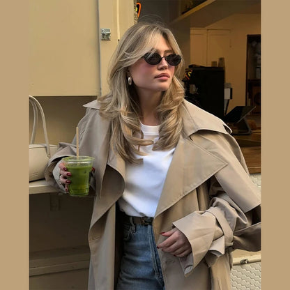 Women's Windproof Trench Coat Loose Fit Overcoat