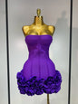 Women Strapless Backless Flower Embellished Mini Dress