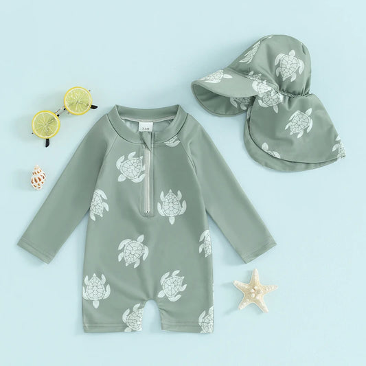 Toddler Boys Long Sleeve Rash Guard Swimsuit