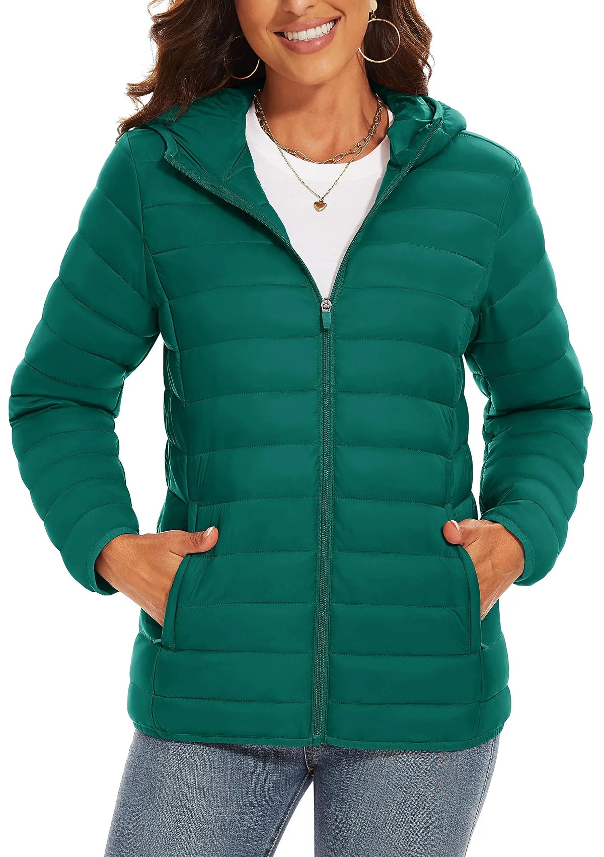 TACVASEN Women's Hooded Puffer Jacket Lightweight Casual