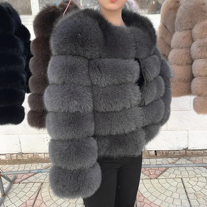 QUEENTINA Brown Fox Fur Coat for Women