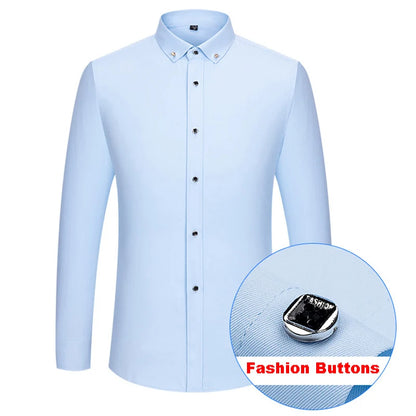 Men's Formal White Dress Shirt Long Sleeve Cotton Blend