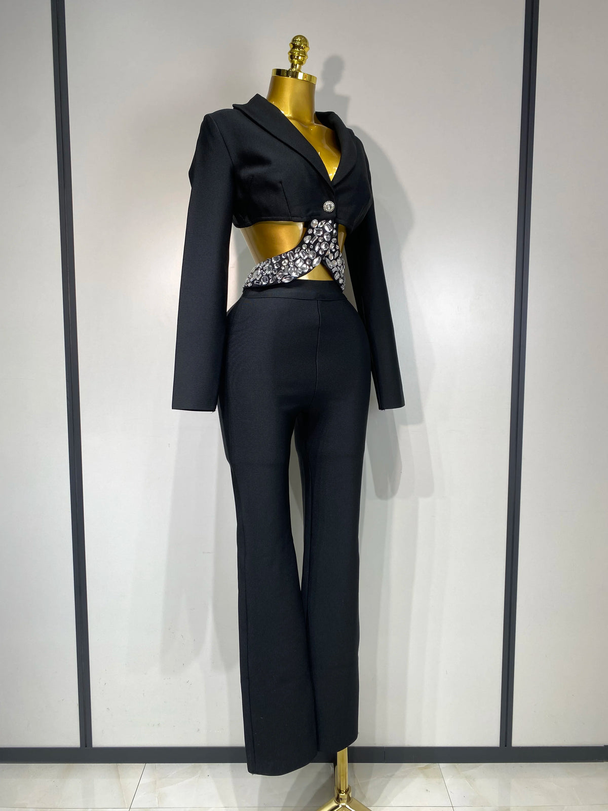 Women Beaded Bodycon Two Piece Pants Set