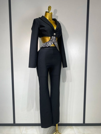 Women Beaded Bodycon Two Piece Pants Set