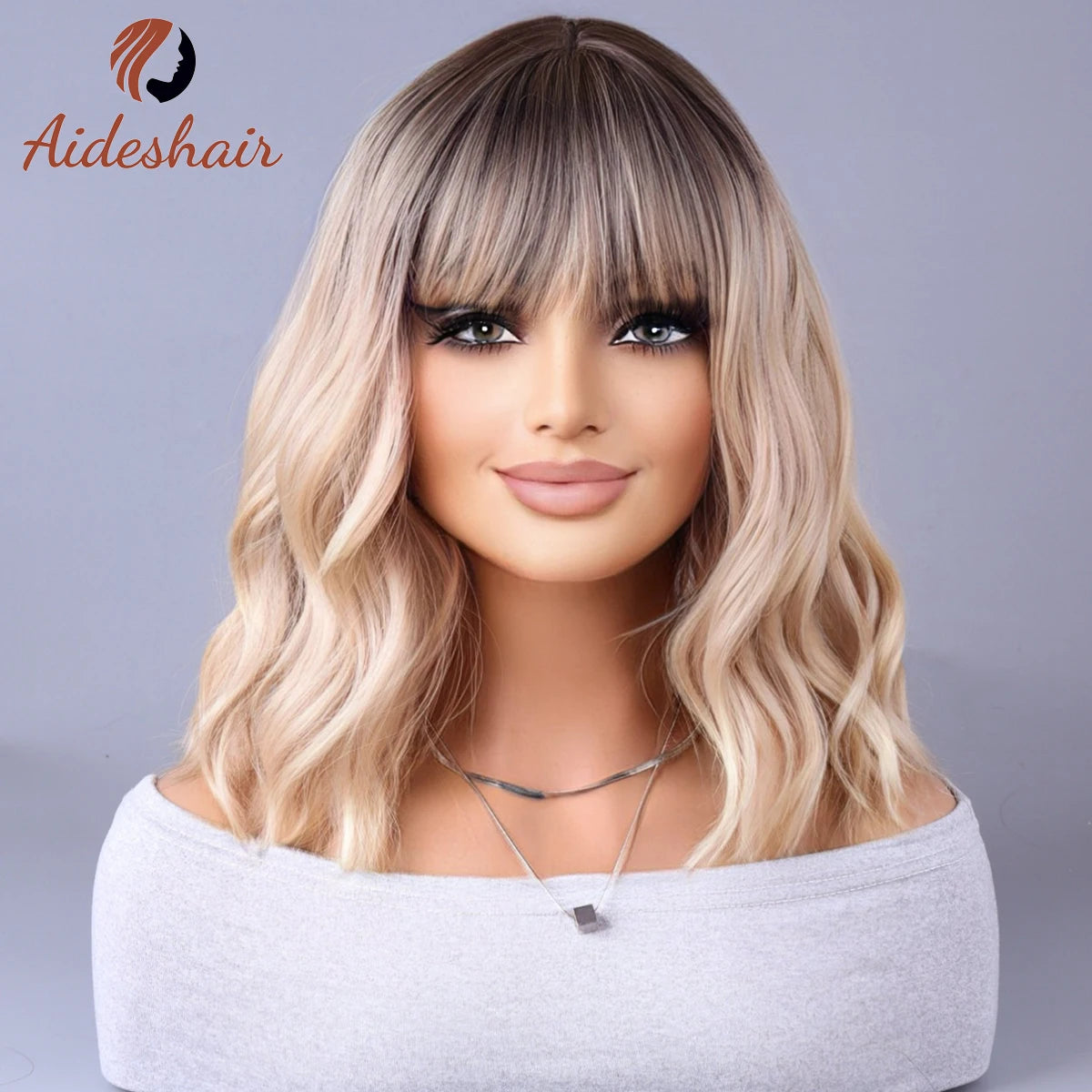 Light Gray Synthetic Wig with Fringe for Daily Use