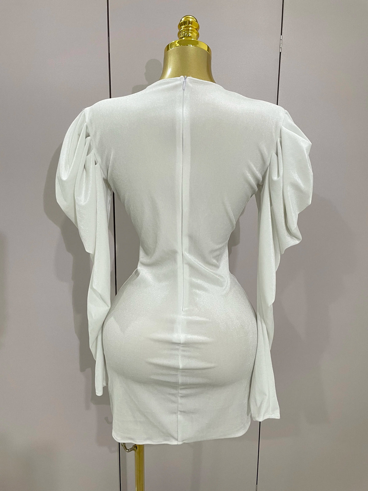 White Velvet Sexy Mesh Short Dress with Crystals