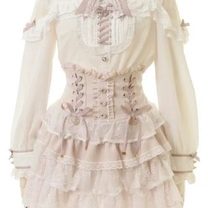 Japanese Sweet Lolita Mini Skirt Women Retro Lace Skirt