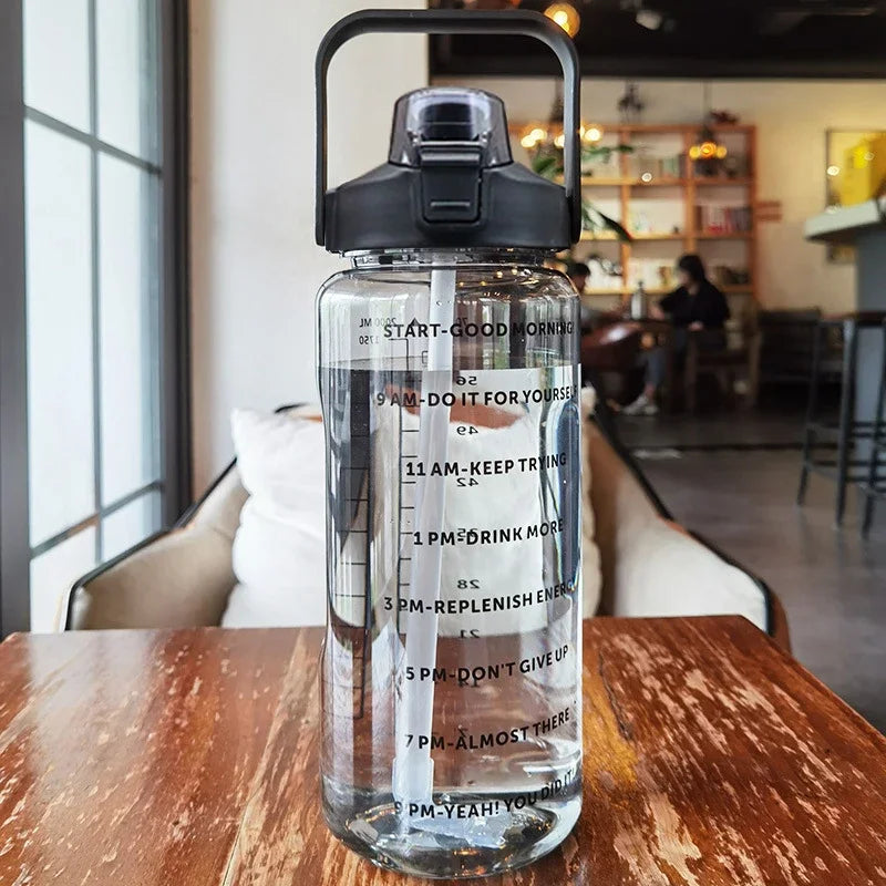 2 Liters Portable Plastic Travel Water Bottle with Straw