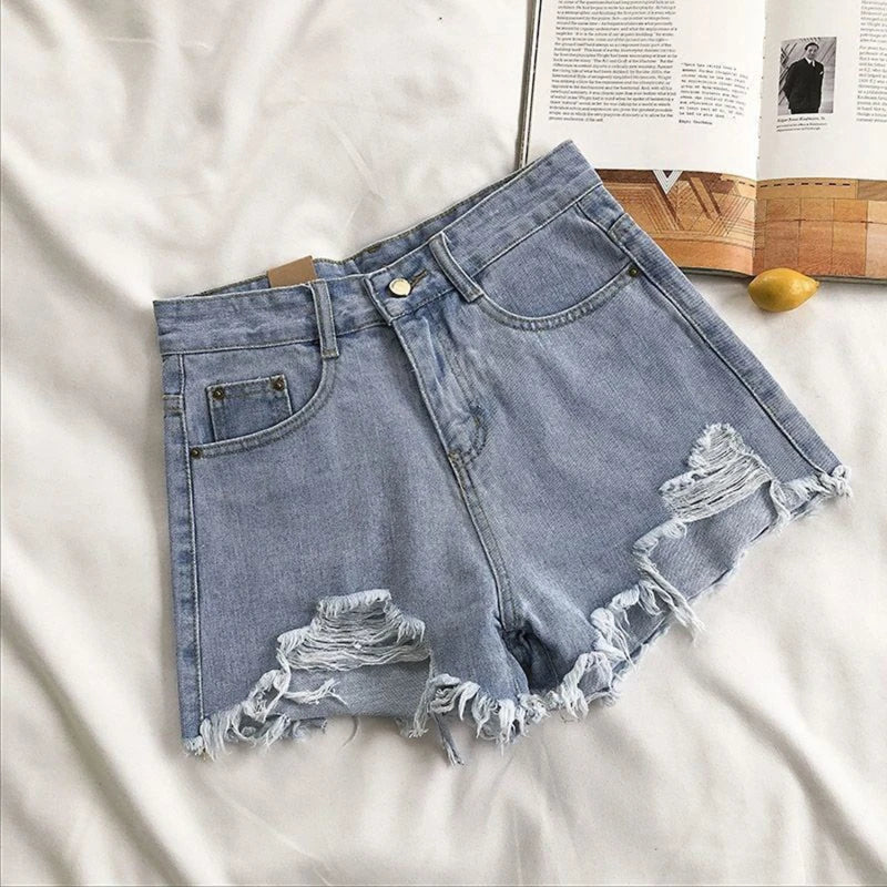 High Waist Ripped Denim Shorts for Women Summer Casual