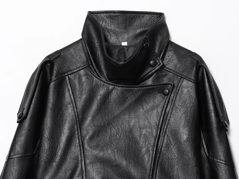 Faux Leather Oversize Bomber Jacket for Women