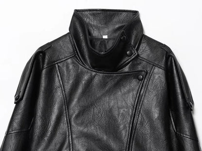 Faux Leather Oversize Bomber Jacket for Women