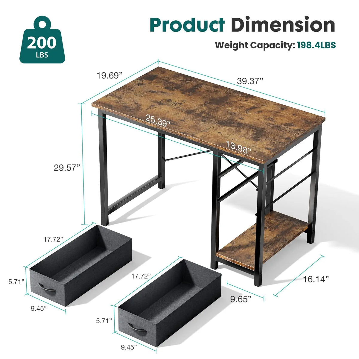 JHK 47 Inch Wood Computer Desk with 2 Drawers