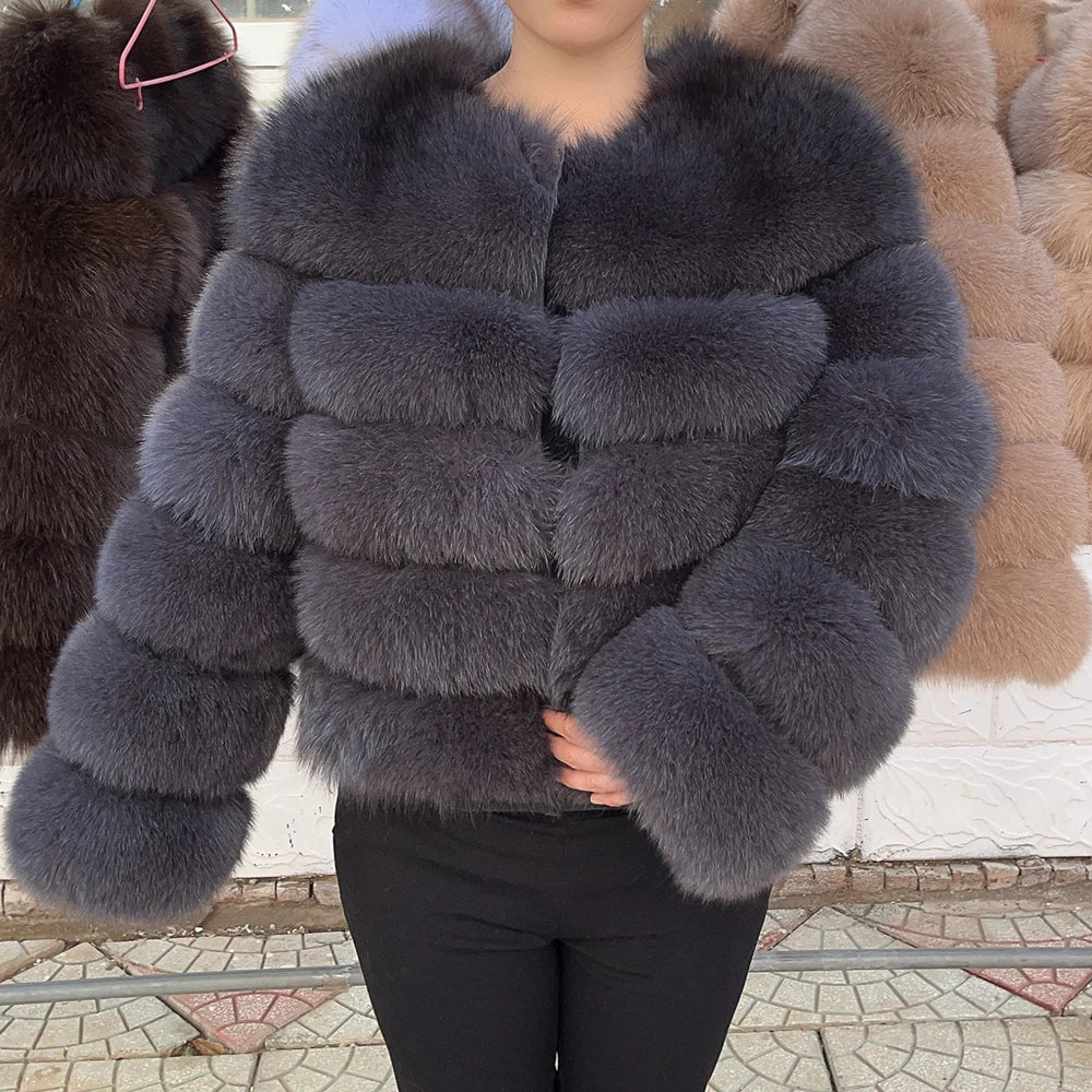 QUEENTINA Brown Fox Fur Coat for Women
