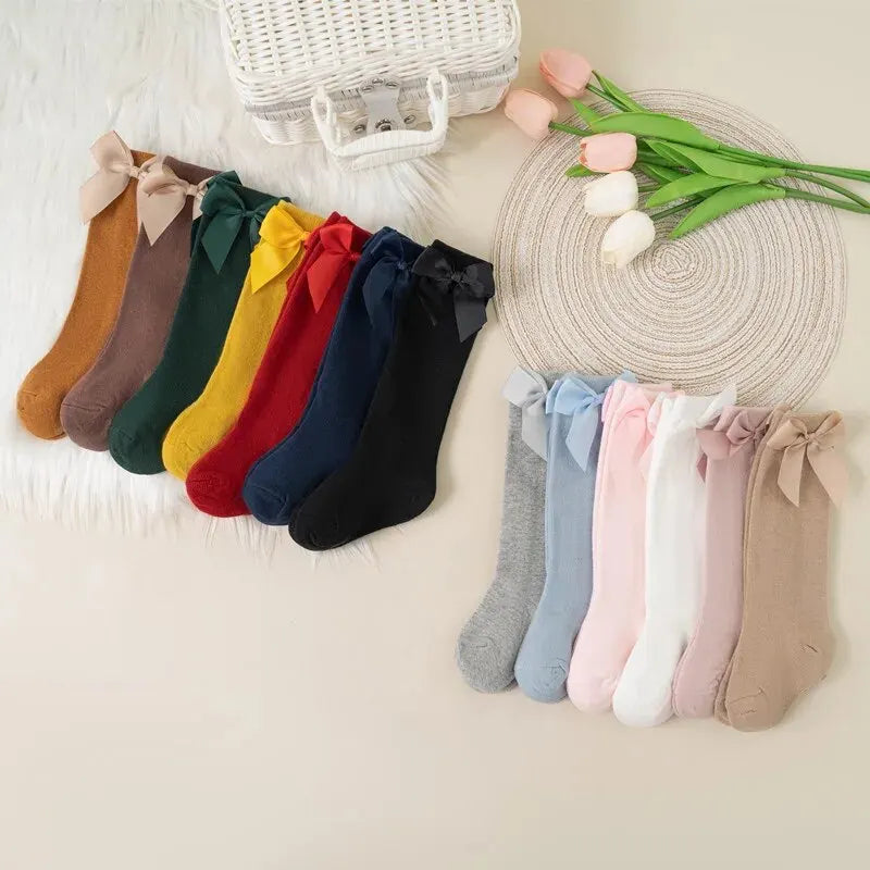 Knee High Cotton Baby Socks with Big Bow