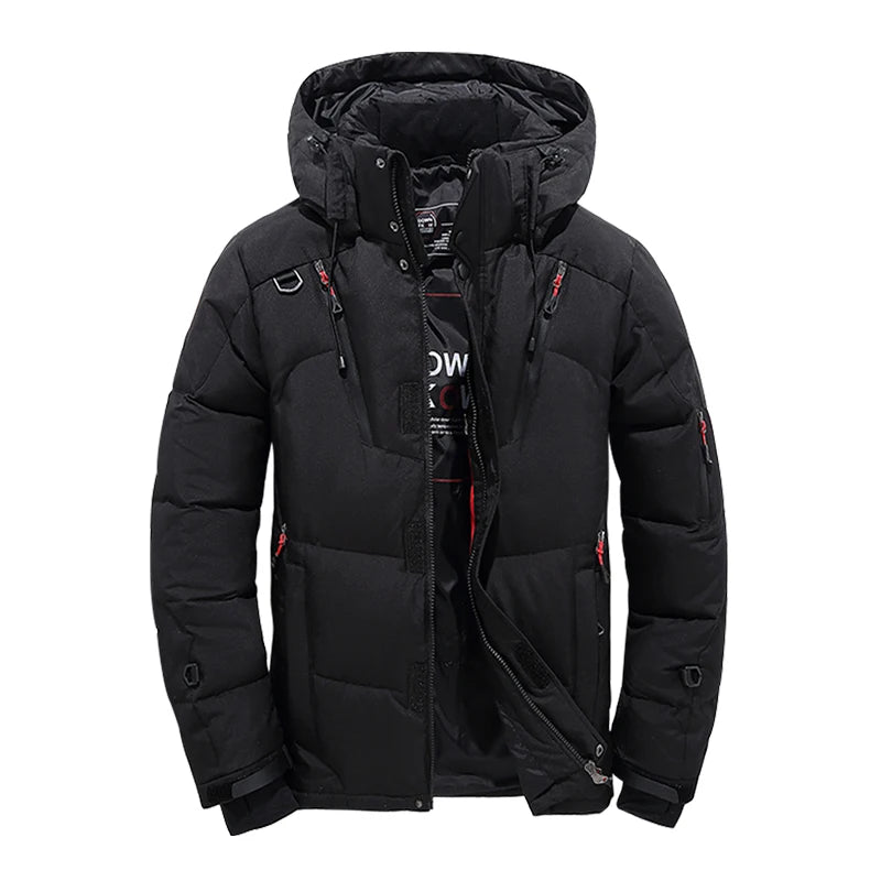 Men's White Duck Down Winter Jacket Hooded Parka