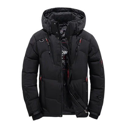 Men's White Duck Down Winter Jacket Hooded Parka