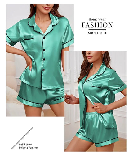 Silk Satin Pajamas Set for Women with Button-Down Design
