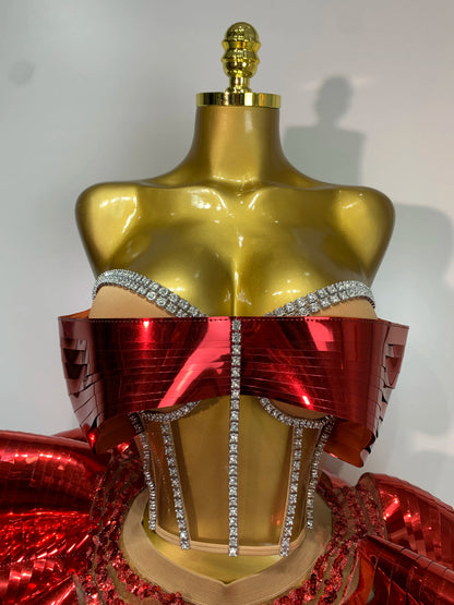 Women Silver Sequins Two Piece Stage Costume