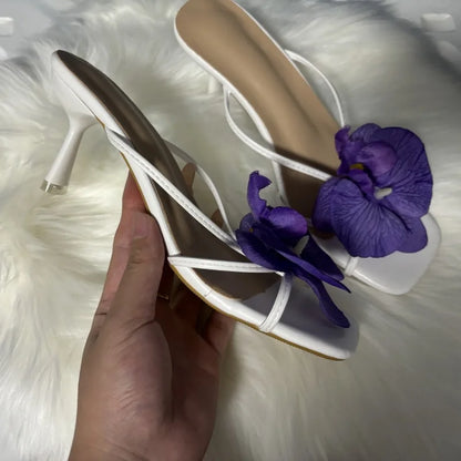 Orchid Flower High Heeled Slingback Shoes for Women