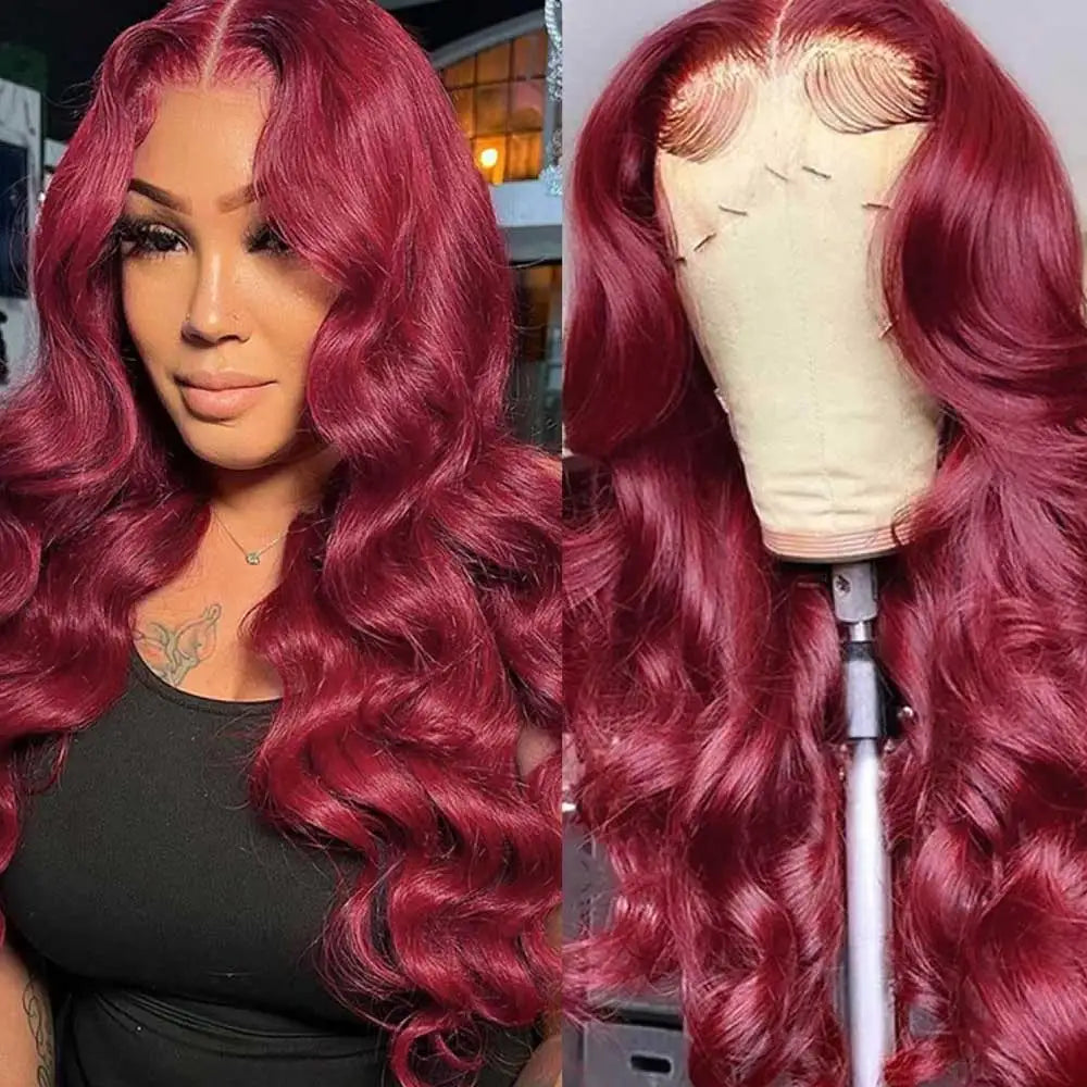 30 Inch Burgundy Body Wave Human Hair Wig