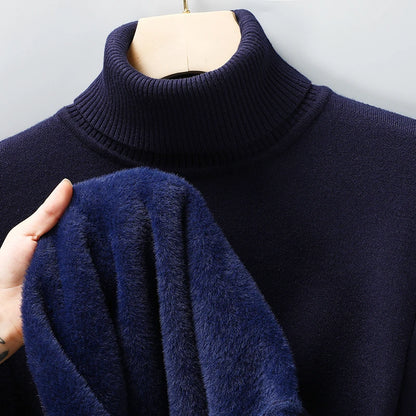 Mens Knitted Turtleneck Sweater Slim Fit Casual