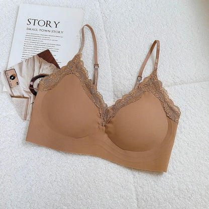 French Lace V Neck Seamless Wireless Bra S-XL