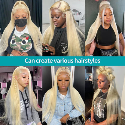 HD Transparent Full Lace Frontal Wig 613 Blonde Straight 46 Inches