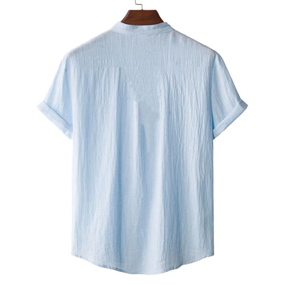 Men's Cotton Linen Short Sleeve T-Shirt Casual Beach Top