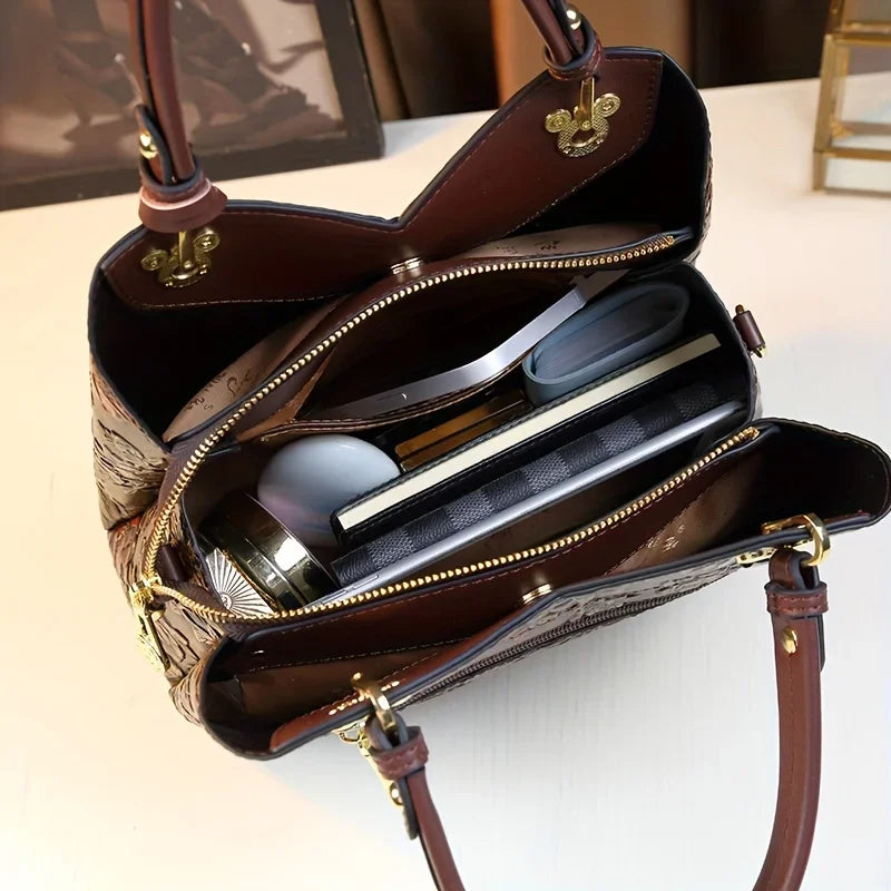 Vintage Floral Pattern PU Leather Handbag