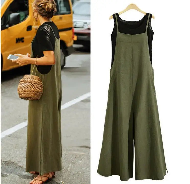 Women’s Cotton Linen Wide Leg Jumpsuit 5XL